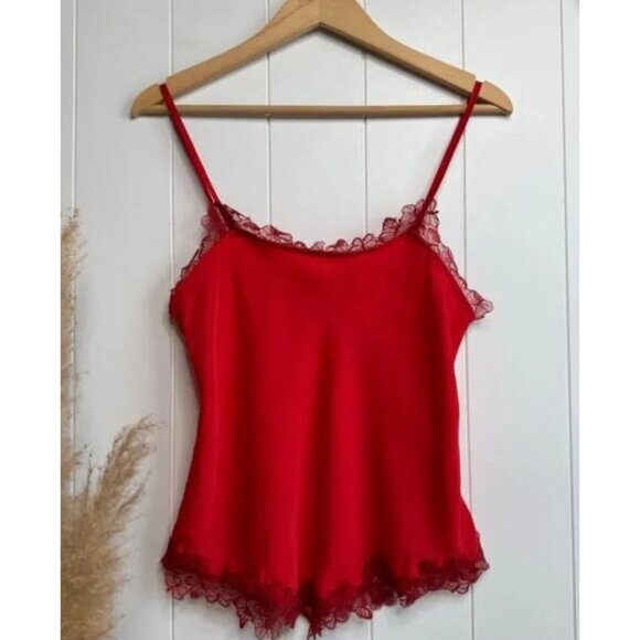 Free People Red Lace Trim Cami Top - Picture 1 of 6